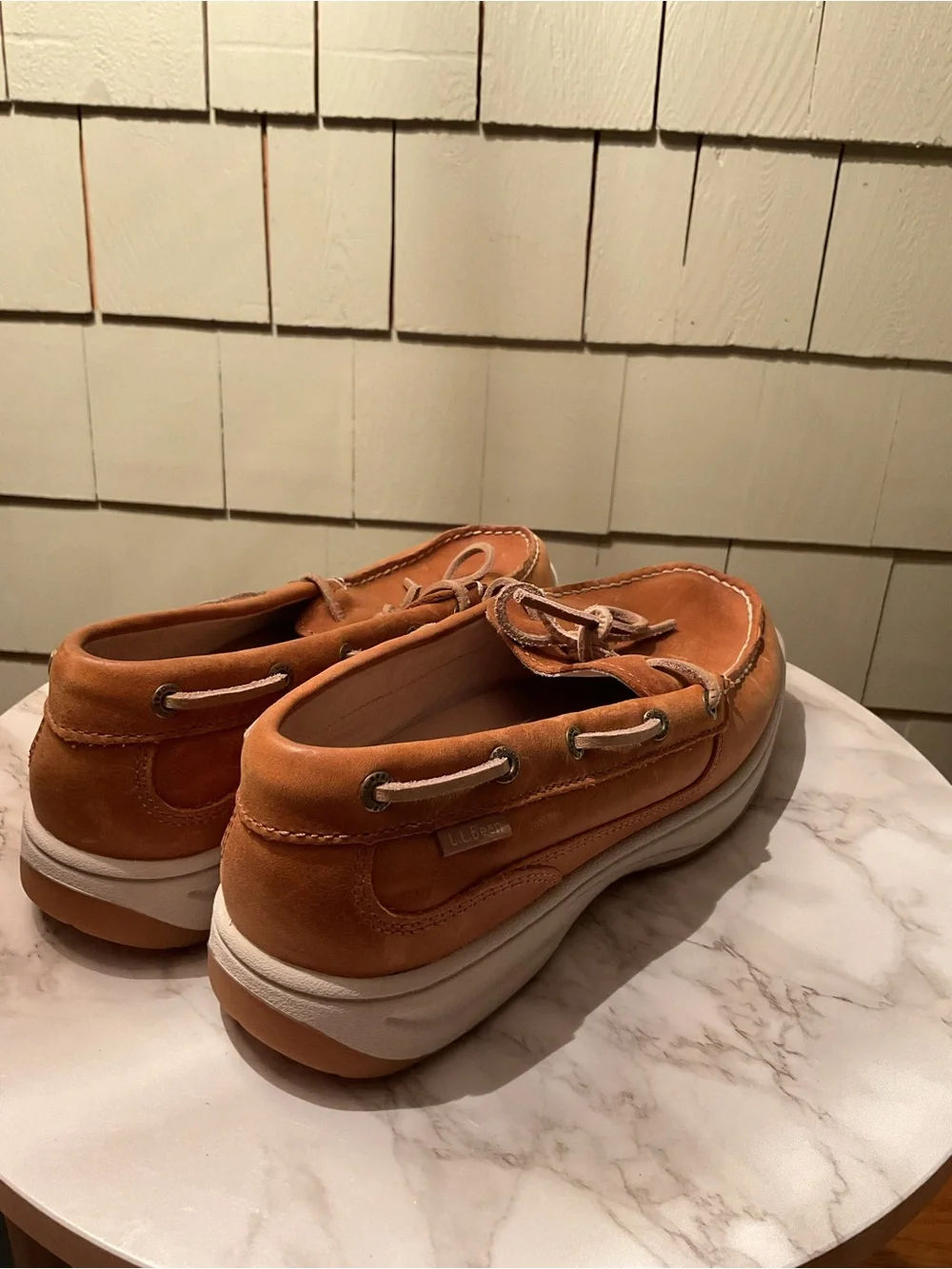 L.L. Bean Men's Leather Boat Shoes in Cognac Brown